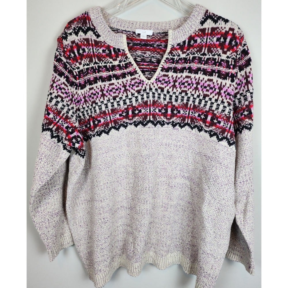 J Jill Fair Isle‎ Knit Sweater XL Petite V Neck Pullover Winter